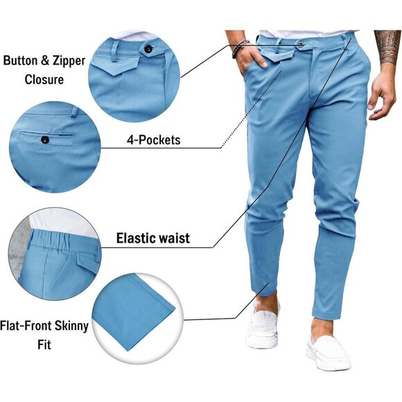 🆕Men Blue Slim Fit Front Stretch Skinny Tapered Dress Pant Comfort Casual Pant - Picture 3 of 5